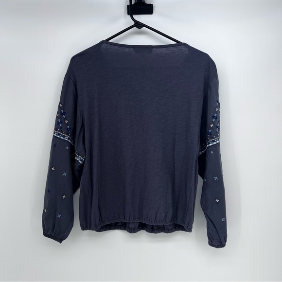 Lucky Brand Gray Cotton Embroidered Long Sleeve Top Size Large - Picture 2 of 10